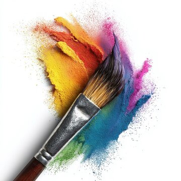 Pennello e macchie di vernice, spessa e vibrante,  per mettere in evidenza la creativit&agrave; artistica. Sfondo bianco trasparente