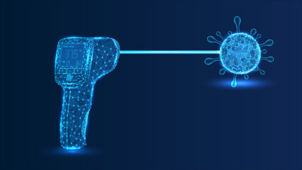 Covid-19 Coronavirus concept. thermometer gun. Coronavirus detection temperature concept. Temperature measuring device © Khizar