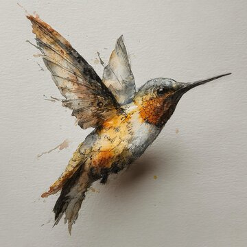 Un dipinto di un colibr&igrave; che vola nell'aria