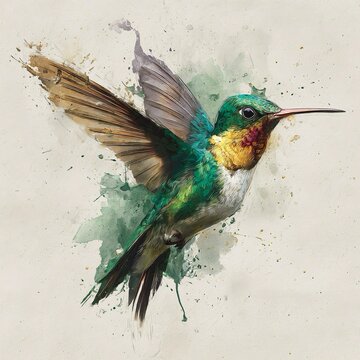 Una acquerello digitale di un colibr&igrave; in volo
