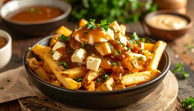 Poutine kanadisches Streetfood mit Pommes