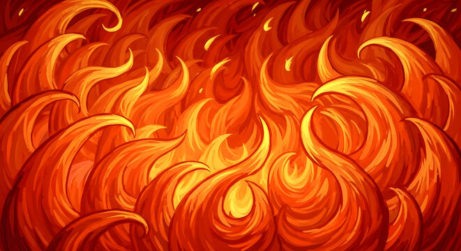 Abstract stylized fire flames art background with dynamic red and orange swirls