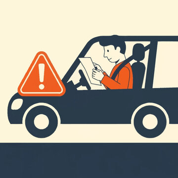 Driver distracted by phone while driving a car.