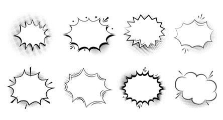 Retro empty comic speech bubbles set with black halftone shadows. Vintage design, pop art style - stock vector © Design Zone