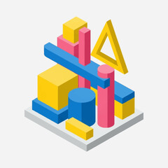 Fototapeta premium Abstract Geometric Shapes Composition Isometric View.