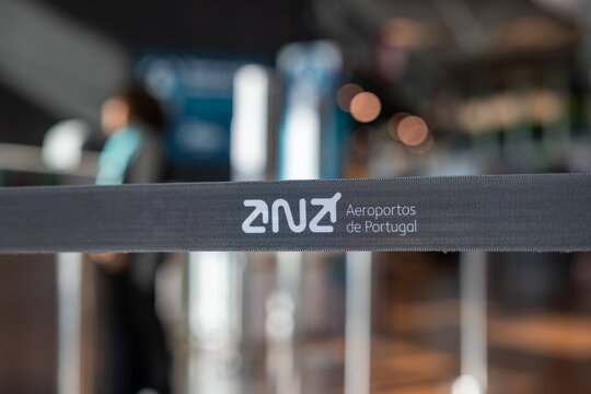 Ana aeroportos de portugal queue barrier ribbon in airport terminal