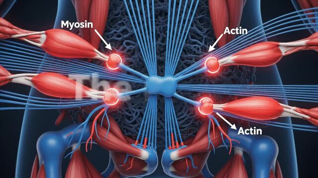 Detailed 3D illustration of human muscle fibers and their structure with labels.