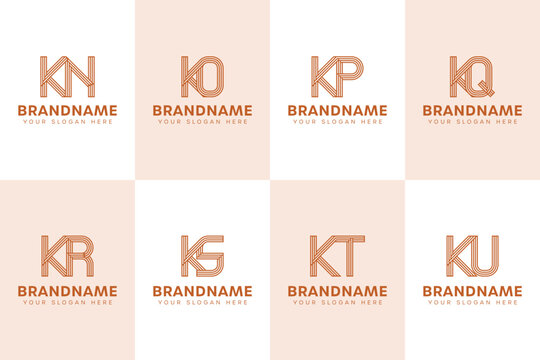 Letters KN KO KP KQ KR KS KT KU  Monogram Logo Set, for NK OK PK QK RK SK TK UK Initials