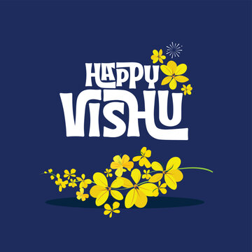 Happy Vishu Typography Design with Flower