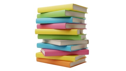 A stack of colorful books on transparent background