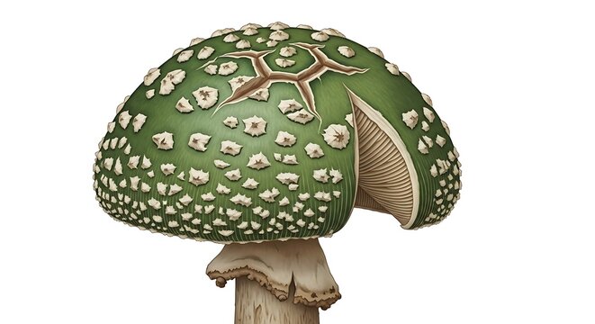 Destroying angel mushroom with unique cap and stem