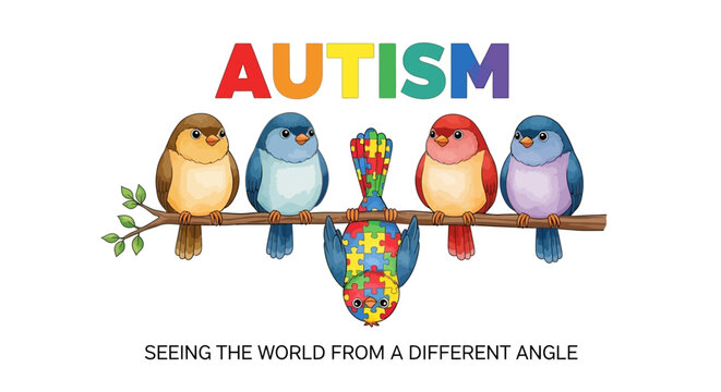 A colorful illustration of birds representing autism awareness and acceptance