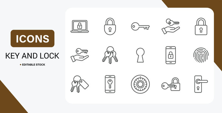 Key and lock line icon set with access, password and login security vector symbols.