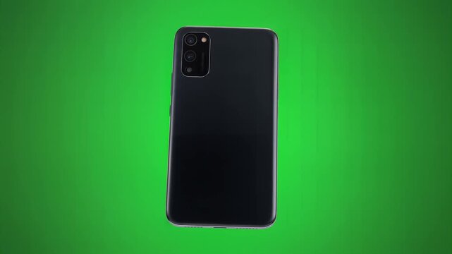 Black smartphone on green background.