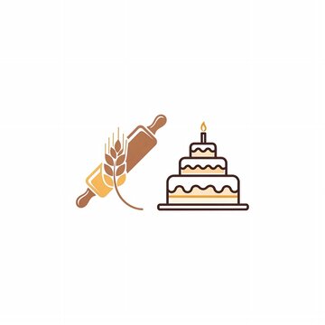 Hand decorating wedding cake with icing piping bag and stacked tiered cake with candles flat vector illustration
