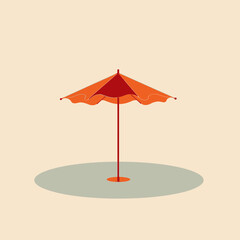 Fototapeta premium Illustration of a Minimalist Red Sun Umbrella with a Yellow Edge Casting a Shadow on a Plain Background