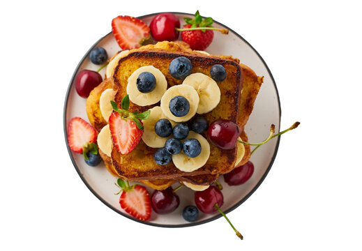 plate with bread with berries  snd fruit wafles