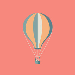 Fototapeta premium Illustration of a Vibrant Hot Air Balloon Against a Flat Pink Background with a Small Basket and Striped Patterned Envelope