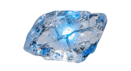 Fototapeta premium Clear Ice Cube with Blue Hue, Isolated on White Background