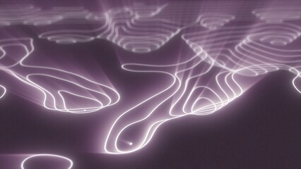 Abstract purple looped futuristic hi-tech landscape with mountains and canyons from glowing energy circles and magic lines background © Bolbik