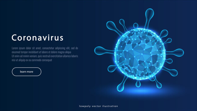 Coronavirus 2019-nCov novel coronavirus low poly abstract concept. Microscopic view of virus cells close up. Dangerous asian ncov corona virus, SARS pandemic risk. 3D polygonal vector illustration.
