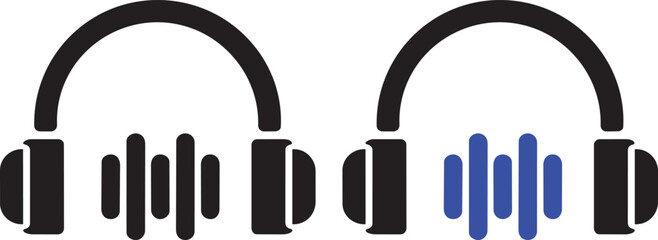 Fototapeta premium Black and white vector illustration of headphones and earphones music audio icon design
