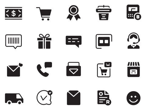 Collection of 20 essential glyph style icons for business and e-commerce applications