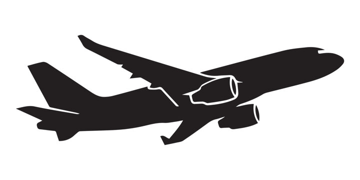 Playful black plane icons set close up cartoon propeller and jet airplanes paper plane badge isolated on white background flat vector silhouette front facing smiling,pro