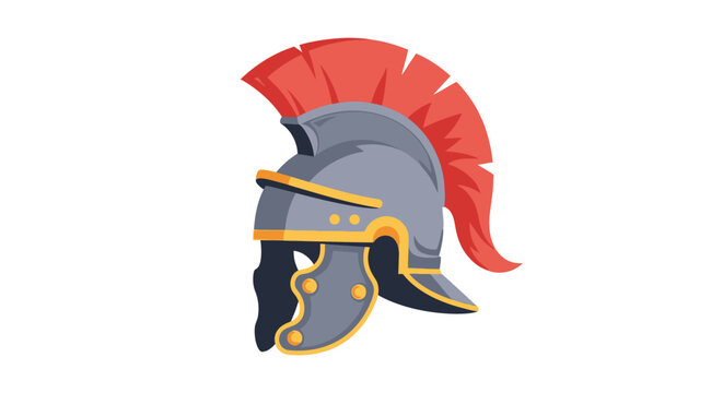 Roman Centurion Helmet with Red Plume - Ancient Warrior Headwear Illustration