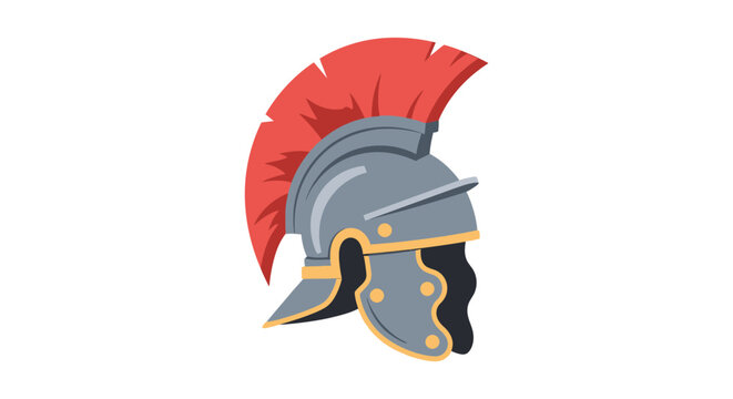 Roman soldier helmet with red plume, ancient warrior headwear