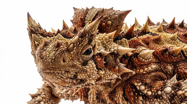 Thorny Devil Lizard Extreme Macro Armor Texture Isolated on White