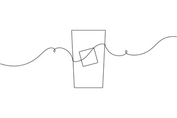 Obraz premium Ice cube water glass icon continuous one line art single drawing on white background minimalist cold drink symbol outline vector illustration
