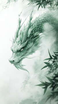 Ink painting Qinglong illustration