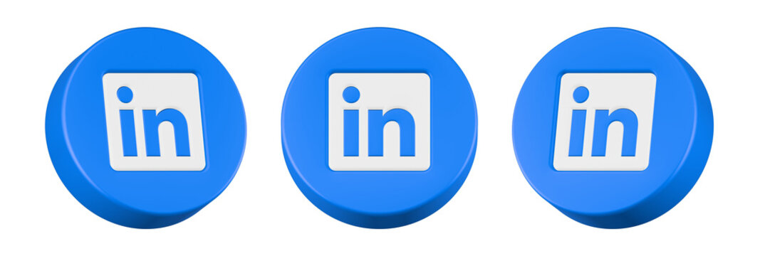 linkedin icon 3d render blue circle button