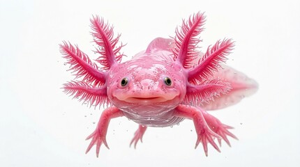 Fototapeta premium Pink Mexican Axolotl Smiling Underwater Amphibian Isolated