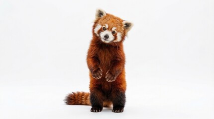 Adorable Red Panda Standing Curious Isolated on White Background