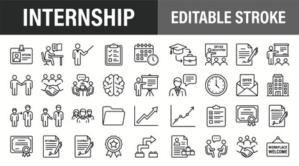 Internship program line icons set, job training and career development © icon_vectors