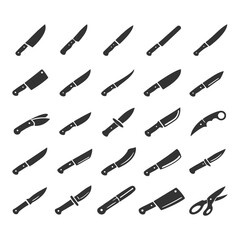 Collection of various knife and blade silhouettes displayed in rows.