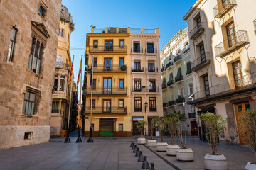 Plaza de Manises with government buildings in the center of Valencia, Spain.