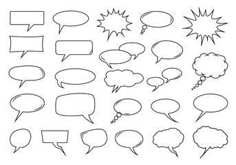 Fototapeta premium Black outline comic speech, thought bubbles set