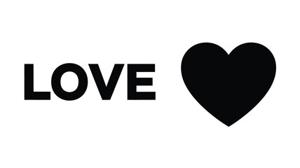 The word love paired with a black heart shape silhouette