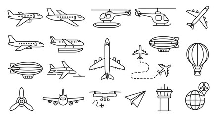 Collection of Aviation and Air Transportation Line Art Icons. © Ahmad