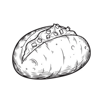 Hand Drawn Baked Potato with Toppings Illustration
