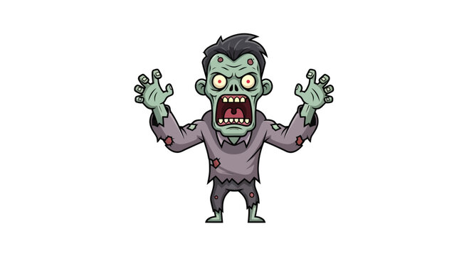 Cartoon zombie character standing aggressively.