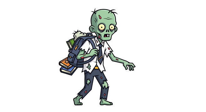 Cartoon zombie character walking alone slowly.