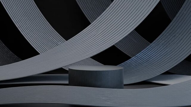 Modern dark gray product podium with wavy abstract background