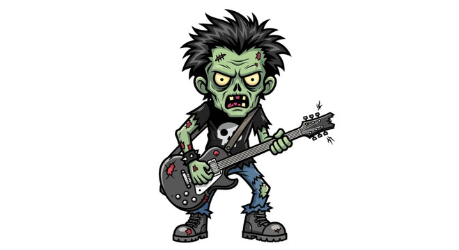 Cartoon zombie playing electric guitar 1.