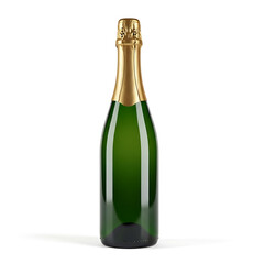 A close-up view of a green wine bottle with a gold foil top isolated on white background, illustration
