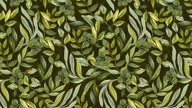 Lush Olive Foliage Motion Graphics Watercolor Pattern Animation