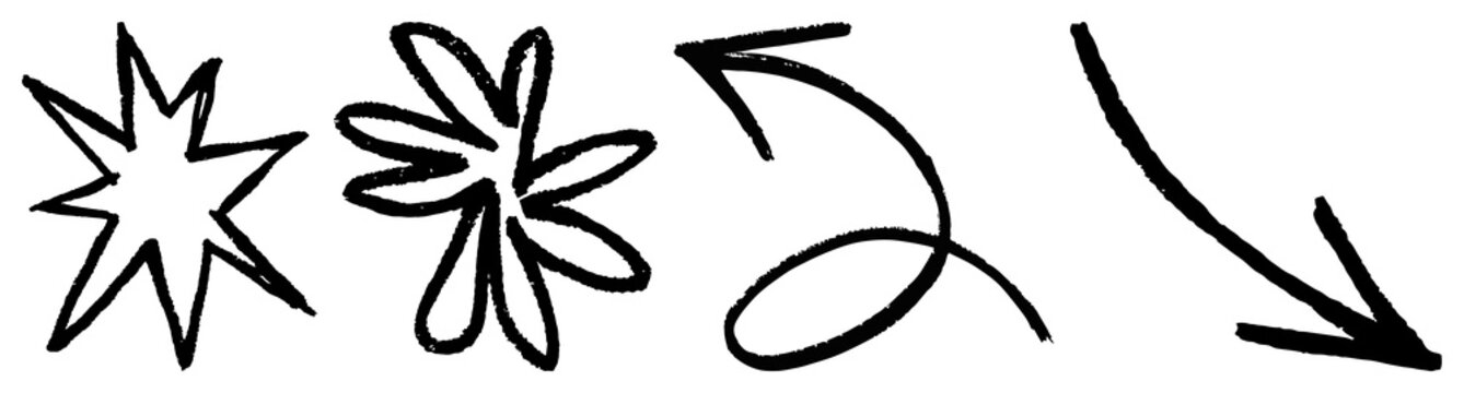 PNG Hand-drawn arrows and stars element set on transparent background